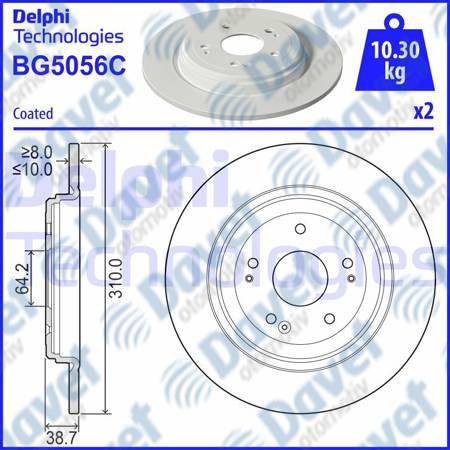 DELPHI BG5056C Arka Fren Diski Ciftli Paket Boyali Deliksiz Honda Crv 12-16>